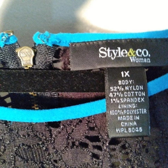 Style & Co Blouse Black Lace Short Sleeve 1X Plus - Picture 2 of 6